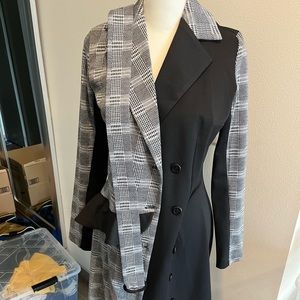 Stylish Duo Plaid Material Formal Dress Pencil Dress with Belt